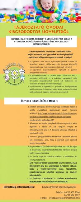 A Kistérségi Óvoda működési rendje a rendkívüli szünet ideje alatt - Óvodai ügyelet biztosítása
